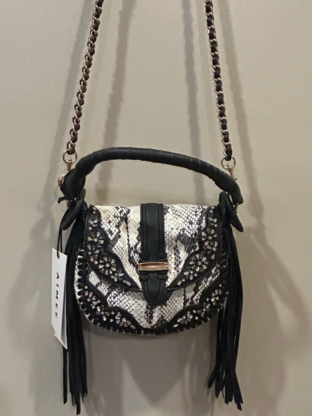 Aimee Vanilla Snake Jeweled Willow Novelty Mini Crossbody - Picture 4 of 13